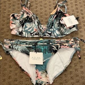 Azura Australia Tropical Print Bikini Set - Green and Pink
